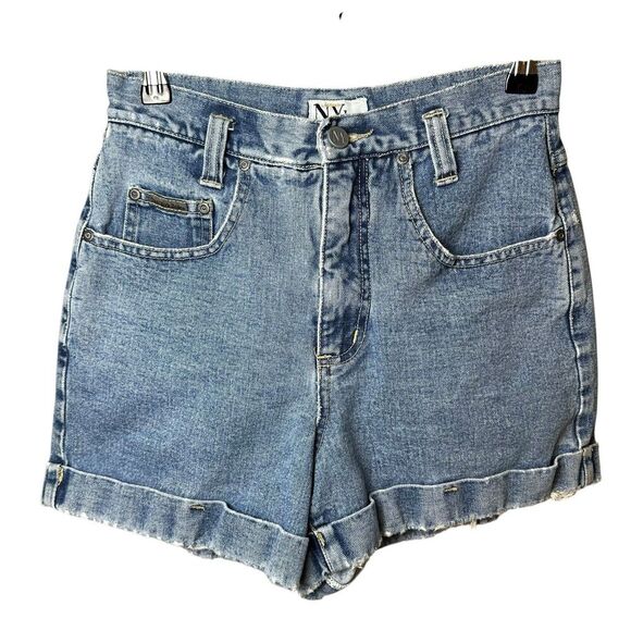 90s Vintage NY Jeans High Waist Rolled Hem Cotton Distressed Denim Shorts Sz 4